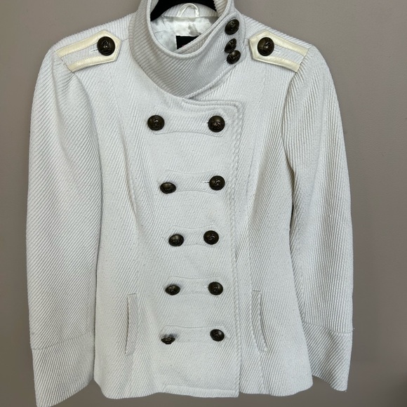 Bebe 2B military look jacket size small cream with leather trim - Picture 6 of 6